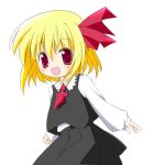  blonde_hair looking_at_viewer no_nose open_mouth red_eyes rumia short_hair simple_background smile solo sou_ryuu touhou white_background youkai 