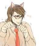  alternate_hairstyle animal_ears cat_ears fate/tiger_colosseum fate_(series) glasses ironwinnie kotomine_kirei male necktie paw_pose solo 