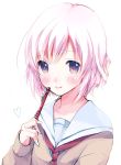  blush bust heart holding mechanical_pencil original pencil pink_eyes pink_hair sana_(unyata) school_uniform smile solo white_background 