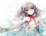  aqua_eyes armpits bare_shoulders brown_hair bust camisole flat_chest long_hair original outstretched_arms pale_color parted_lips pyo_(xxxxy) red_ribbon ribbon sinking sleeveless solo spread_arms water 
