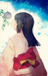  bad_id black_hair closed_eyes eyes_closed highres incipient_kiss japanese_clothes kimono long_hair looking_up original ornament wind_chime 