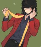  bad_id beard black_eyes black_hair cigarette facial_hair jigen_daisuke lupin_iii male necktie short_hair solo toujou_sakana 