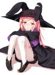  1girl blonde_hair cape glasses hair_ornament hat legs long_hair majolica_le_fay ookami-san open_mouth pantyhose purple_eyes shirosame sitting skirt solo torn_clothes torn_pantyhose violet_eyes white_legwear witch_hat 