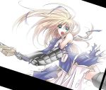  armor armored_dress bad_id blonde_hair dress excalibur fate/zero fate_(series) gauntlets green_eyes hair_down hair_ribbon long_hair ribbon saber solo sword thedead torn_clothes weapon 