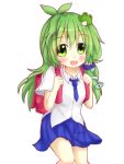 aki_chimaki backpack bag blush green_eyes green_hair kochiya_sanae randoseru simple_background skirt smile solo touhou white_background young 