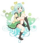  alternate_hairstyle black_legwear blue_hair blush dressing dust_box feet grey_eyes heart komeiji_koishi no_hat no_headwear no_shoes open_mouth short_hair sitting smile socks solo thigh-highs thighhighs touhou twintails 