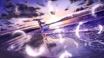  1920x1080 barefoot beach cloud clouds dress feathers highres long_hair ocean original purple_hair scenery sky solo sunlight toshi_(www000wj) walking wallpaper water 