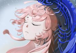  1girl absurdres black_veil blue_veil closed_eyes grey_background guyba highres long_hair nautika_(reverse:1999) parted_lips pink_hair portrait reverse:1999 solo two-tone_veil veil 