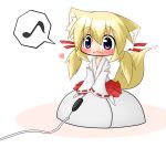  blonde_hair blue_eyes blush chibi computer_mouse fang japanese_clothes koyomi_(shinshia) miko open_mouth original shinshia tail 