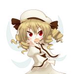  aki_chimaki blush bow brown_hair chestnut_mouth drill_hair fairy_wings fighting_stance hat highres long_hair luna_child open_mouth red_eyes simple_background solo touhou transparent_background white_background wings 