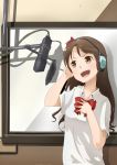  brown_eyes brown_hair chikku_(k2753) hair_ornament hand_on_chest hand_on_headphones hand_on_own_chest headphones highres idolmaster idolmaster_cinderella_girls microphone shimamura_uzuki side_ponytail studio_microphone 