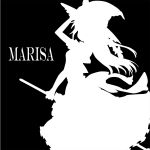  braid broom character_name hat highres kirisame_marisa kitazinger long_hair ribbon silhouette simple_background single_braid solo touhou witch witch_hat 
