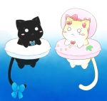  :&lt; animalization black_cat blush_stickers bow cat frederica_bernkastel frederica_bernkastel_(cat) hat innertube kurahika lambdadelta tears umineko_no_naku_koro_ni water 