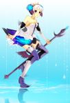  aqua_background armor armored_dress crown feathers gwendolyn odin_sphere polearm purple_eyes silver_hair solo spear thigh-highs thighhighs violet_eyes weapon wings 