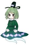  aki_chimaki blush dress green_dress green_hair hat short_hair simple_background soga_no_tojiko solo touhou white_background 