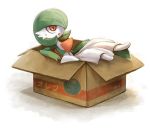  :o berries box cardboard_box dress flat_chest gardevoir green_hair in_box in_container inumura_(inu_noya) no_humans oran_berry pokemon pokemon_(creature) red_eyes shadow simple_background sweatdrop white_background 
