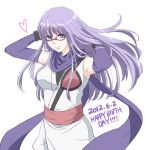  birthday chanmi dated gintama glasses gloves long_hair ninja purple_eyes purple_hair red-framed_glasses sarutobi_ayame scarf smile solo violet_eyes white_background 