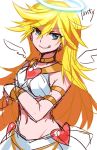  :p blonde_hair blue_eyes character_name fukumitsu_(kirarirorustar) halo heart kirariroru_star long_hair looking_at_viewer navel panty_&amp;_stocking_with_garterbelt panty_(psg) simple_background sketch smile solo tongue white_background wings 