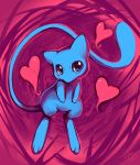  alternate_color blue_skin commentary creature floating full_body head_tilt heart highres looking_at_viewer mew no_humans pink_background pokemon pokemon_(creature) purplekecleon shiny_pokemon signature solo 
