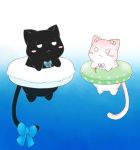  :&lt; animalization black_cat bow cat frederica_bernkastel frederica_bernkastel_(cat) hair_bobbles hair_ornament innertube key kurahika tears umineko_no_naku_koro_ni ushiromiya_ange water 