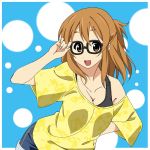  bespectacled brown_eyes brown_hair casual denim denim_shorts fukuoka_katsumi glasses original short_hair shorts side_ponytail solo touka_(fukuoka_katsumi) 