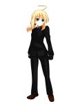  aki_chimaki bad_id blonde_hair fate/stay_night fate/zero fate_(series) formal saber simple_background solo suit white_background 