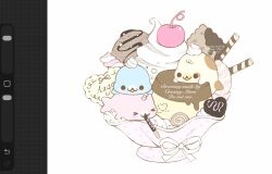  3others :3 art_program_in_frame blue_fur blush blush_stickers brown_fur candy cherry chocolate chocolate_drip closed_eyes closed_mouth cookie creamy_miuw dessert food fruit heart heart-shaped_chocolate heart-shaped_cookie heart-shaped_food highres mamegoma_(san-x) marshmallow multicolored_fur multiple_others pink_fur pocky pudding san-x two-tone_fur whipped_cream white_fur yellow_fur 