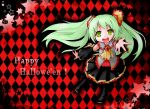  argyle argyle_background colored green_eyes green_hair hatsune_miku long_hair looking_at_viewer miki_(mizuki) open_mouth smile solo star vocaloid young 