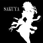  apron braid character_name erect_nipples highres izayoi_sakuya kitazinger knife maid_headdress short_hair silhouette simple_background solo stopwatch thigh-highs thighhighs touhou twin_braids waist_apron watch 