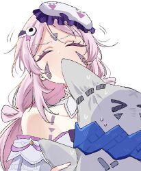  1girl bare_shoulders citlali_(genshin_impact) citlali_(whispers_of_stars_and_smoke)_(genshin_impact) citlalin_(genshin_impact) closed_eyes commentary_request facial_mark forehead_mark genshin_impact hair_ornament highres long_hair mask mask_on_head official_alternate_costume pink_hair purple_hair sleep_mask toiu_1 triangle triangle_facial_mark white_background 