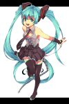  aqua_eyes aqua_hair boots dpzkzl fingerless_gloves gloves hatsune_miku highres long_hair looking_at_viewer necktie open_mouth simple_background skirt solo thigh-highs thigh_boots thighhighs twintails very_long_hair vocaloid 