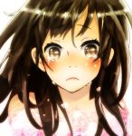  bare_shoulders blush brown_eyes brown_hair face frown katame_(ragi333) looking_at_viewer original portrait simple_background solo tears white_background 