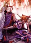 bottle hoshiguma_yuugi ibuki_suika lastdark long_skirt multiple_girls sakazuki sitting skirt touhou