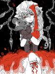  adapted_costume corset crystal flandre_scarlet gloves hat light_smile monochrome red_eyes segm side_ponytail solo spot_color stuffed_animal stuffed_toy teddy_bear tegaki touhou wings 
