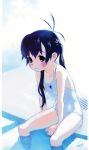  absurdres bare_shoulders black_eyes black_hair blush casual_one-piece_swimsuit copyright_request feet_in_water highres long_hair one-piece_swimsuit pool poolside sitting soaking_feet solo swimsuit tanaka_kunihiko twintails water white_swimsuit 