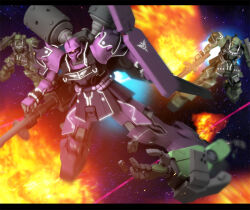  3d army battle beam_cannon beam_rifle cable commentary_request damaged debris energy_beam energy_gun explosion fleet geara_zulu geara_zulu_angelo_sauper_custom gundam gundam_unicorn mecha mecha_focus military_rank_insignia mobile_suit motion_blur nebula neo_zeon no_humans one-eyed_mecha realistic robot scene_reference science_fiction severed_arm severed_limb shade shield shoulder_spikes space spikes star_(sky) thrusters war weapon wreckage zb_(dawn-blue) zero_gravity 