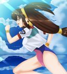  battle_athletes brown_eyes brown_hair hairband kanzaki_akari leotard long_hair low-tied_long_hair profile r-wade running wristband 