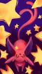  commentary creature espeon from_above highres looking_at_viewer looking_up no_humans pokemon pokemon_(creature) purple_background purple_eyes purplekecleon signature star starry_background violet_eyes 