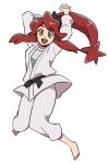  barefoot danball_senki dougi hanasaki_ran jumping kano_ko long_hair ponytail red_hair redhead 