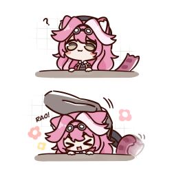  >_< 1girl ? absurdres animal_ears beret black_hat blue_gem blush blush_stickers closed_mouth coat commentary gem goggles goggles_on_head grid_background hair_intakes hands_on_table hat headpat highres hiroavrs hololive hololive_english long_hair multicolored_hair open_mouth panther_ears panther_girl panther_tail pink_coat pink_hair pink_tail raora_panthera raora_panthera_(1st_costume) shirt simple_background smile solo_focus streaked_hair tail tail_wagging unworn_headwear virtual_youtuber white_background white_shirt yellow_eyes 