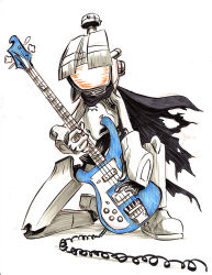  bass_guitar bryan_konietzko cable canti cloak clothed_robot coiled_cord commentary electric_guitar english_commentary flcl guitar holding holding_guitar holding_instrument humanoid_robot inktober instrument joints mechanical_arms mechanical_legs monitor monitor_head object_head rickenbacker robot robot_joints simple_background squatting white_background 