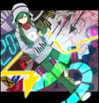 casual green_hair hoodie jitter kagerou_project kido_(kagerou_project) long_hair looking_at_viewer mekakushi_code_(vocaloid) red_eyes shoes vocaloid 