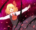  :d bad_id blonde_hair cherry_blossoms darkness fang highres open_mouth outstretched_arms oyu_yazume petals rumia smile solo spread_arms touhou youkai 