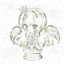  1girl angel angel_wings artist_request braid chibi chinese_commentary closed_mouth commentary_request commission crown dress gown hair_intakes highres jewelry juliet_sleeves krista_(shining_nikki) light_smile long_hair long_sleeves looking_at_viewer mini_crown moss necklace nikki_(series) off-shoulder_dress off_shoulder petrification puffy_sleeves sample_watermark second-party_source shining_nikki side_braids solo sparkle spread_wings statue thigh-highs too_many_watermarks transparent_background twin_braids very_long_hair watermark wide_sleeves wings 