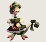  blush breloom clothed_pokemon creature crossdressinging dress full_body green_dress grey_background looking_away male monocle no_humans pmd-explorers pokemon pokemon_(creature) purplekecleon ribbon simple_background solo standing tail tail_ribbon trap 