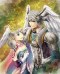  1girl blue_eyes brother_and_sister elbow_gloves gloves head_wings kallian melia siblings silver_hair source_request white_hair xenoblade 