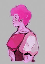  1boy animification antenna0203 colored_skin commentary_request cosplay crossdressing crossdressing_(mtf) curly_hair from_side frown girly_boy highres male_focus official_alternate_costume pink_diamond_(steven_universe) pink_diamond_(steven_universe)_(cosplay) pink_hair pink_skin puffy_short_sleeves puffy_sleeves short_hair short_sleeves sketch solo spoilers steven_quartz_universe steven_universe tareme upper_body 