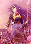  armband cleavage flowers gainax kurokami_medaka large_breasts long_hair medaka_box miniskirt purple_hair red_eyes school_uniform thigh_highs 