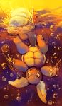  absurdres bubble commentary creature highres no_humans orange_(color) partially_submerged pokemon pokemon_(creature) purple purplekecleon signature solo splash splashing upside-down wartortle water 