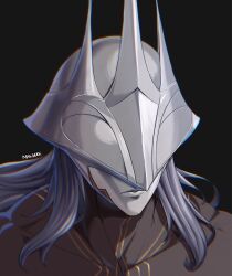  ambiguous_gender artist_name bare_shoulders black_background closed_mouth commentary english_commentary grey_hair highres k8uma long_hair portrait pyrois_(zenless_zone_zero) simple_background solo zenless_zone_zero 